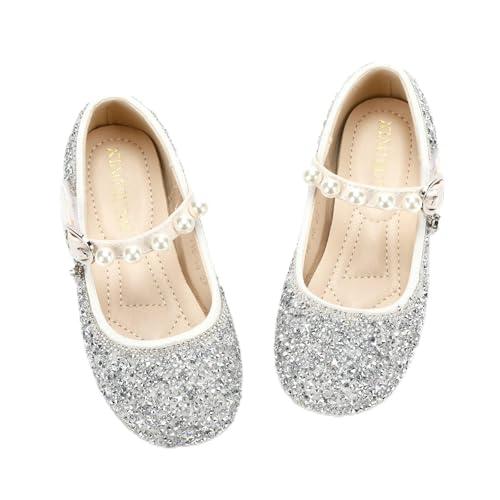 Little Girls Glitter Low Heel Dress Shoes Flower Mary Jane Wedding Party Princess Ballet Flats