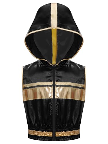 YiZYiF Kids Boys Sleeveless Color Block Metallic Trim Hooded Top Zipper Sports Boxing Hooded Vest Athlecamisole
