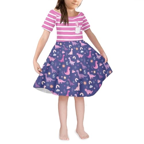 SEANATIVE Girls Short Sleeve Dress Summer Twirly Skater Casual Dress for 3-14Years