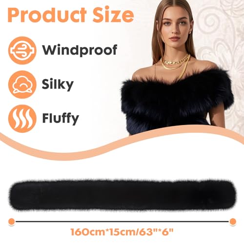Barelove Long Women's Faux Fur Collar Scarf Wrap, Cold Winter Warm Wrap Stole Scarf Shawl Shrug Neck Warmer2