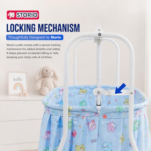 Image of Storio Cozy Euro Cradle for New Born Baby | Baby Jhula, Palna & Swing Cradle for 0 to 3 Years | Thottil /Uyyala for Newborn | Swing Jhula for 0-2 Years Kids - Blue
