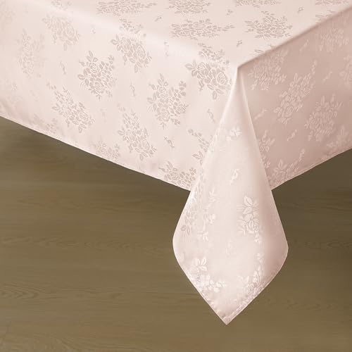 Romanstile Jacquard Rectangle Tablecloth, Waterproof Elegant Damask Rose Floral Pattern Table Cloth, Extra Large Washable Polyester Table Cover for Parties and Family Gatherings - Pink, 60 x 144 Inch