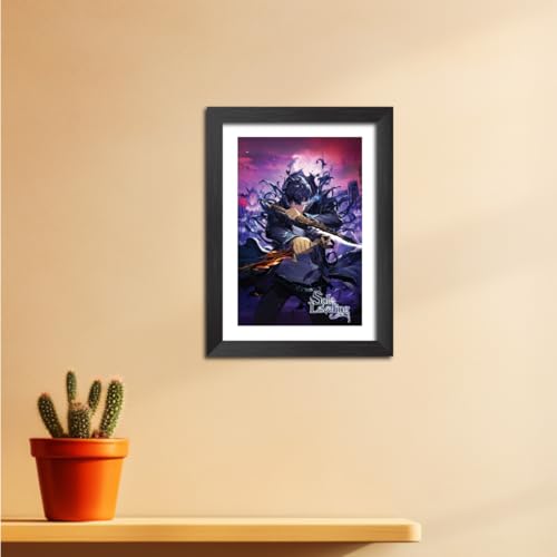 Image of TenorArts Sung Jinwoo Posters Solo Levleing Anime Poster Laminated Photo Frame Painting with Matt Finish Black Textures (12inches x 9inches)