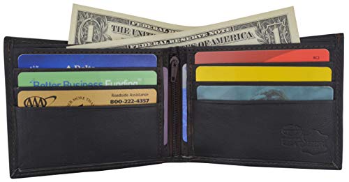 MARSHAL Genuine Leather Simple Slim Bifold Wallet for Men with Zipper Pocket Brown #1103