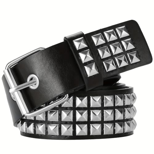 Metal Punk Rock Rivet Studded Belt for Women Men, Gothic Belt with Bright Pyramid Studs