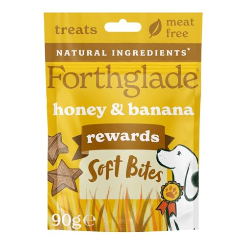 Puppy Treats Forthglade Natural Dog Treats (4 x 90g Bags) – Hypoallergenic & Grain Free Dog Training Treats with Honey & Banana, Plant-Based Soft Bite Rewards, Resealable Bags