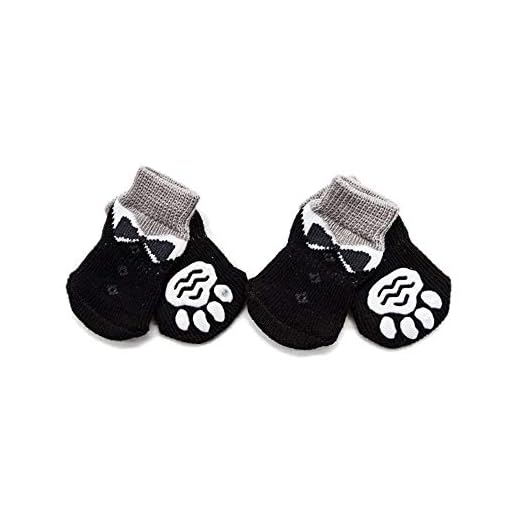 Z-Y Hundstövlar Tassskydd Vinter varm Pet Dog Cat Stickade skor inomhus tjock mjuk Bottom bomull skor för små hundar katter Anti-Slip Pet Socks Pet Supplies (Color : Svart, Size : M)