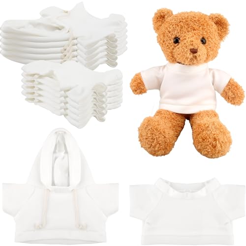 12 Pcs Sublimation Bear Clothes Stuffed Bear Toy Clothing Stuffed Animal Blank Tee Shirt White Hoodie for 15 Inch Stuffed Bears Dolls DIY (Color Style 1)
