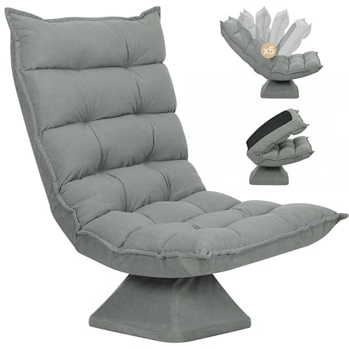 HOMCOM Fauteuil de Sol Paresseux Fauteuil Relax Design capitonné Inclinaison Dossier réglable pivotant 360° revêtement Lin Gris Clair