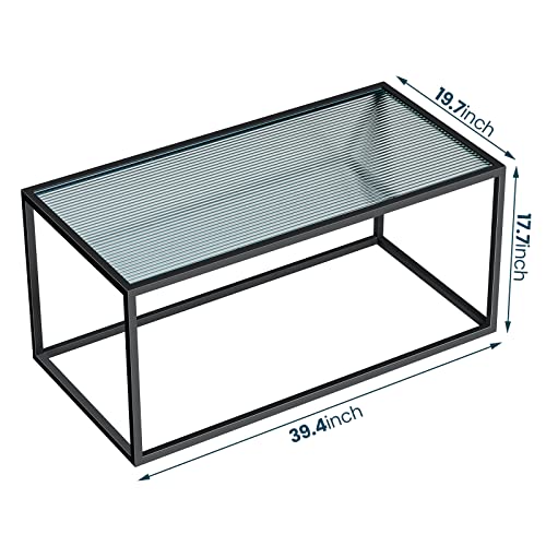 Saygoer Coffee Table Glass Coffee Tables Small Modern Art Center Table For Living Room Home Office Small Space Unique Clear Chic Tabletop With Metal Leg 39.3X19.7X17.7 Inches Easy Assembly #TOP2