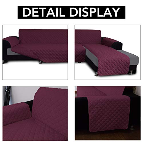 Image of Easy-Going Sofa Slipcover L Shape Sofa Cover Sectional Couch Cover Chaise Lounge Slip Cover Reversible Sofa Cover Furniture Protector Cover for Pets Kids Children Dog Cat (X-Large,Wine /Wine)