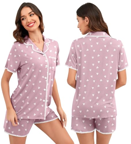Image of SWOMOG Womens Button Down Pajamas Set Short Sleeve Sleepwear Bride Soft Pj Lounge Sets XS-3XL