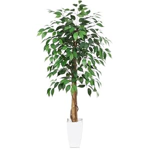 Kazeila Artificial Ficus Tree 4FT Tall Faux Silk Plant with White Taper Planter Fake Greenery Potted Plant for Home Office Decor Indoor
