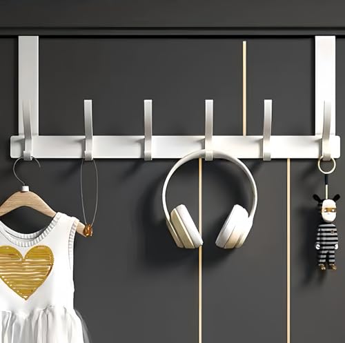 Bosdontek Perchero Puerta con 6 Ganchos, Gancho para Puerta Sin Taladrar Colgadores de Puerta Aluminio, Perchero Puerta Percha para Puerta para Baño Dormitorio Cocina, MAX 20KG (Blanco)