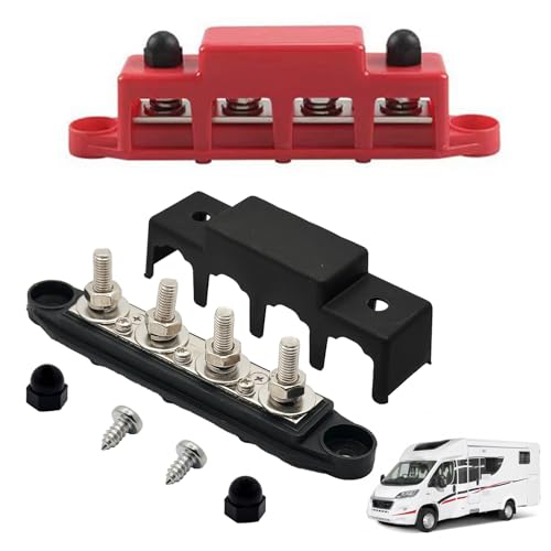 Menibeuty Bornier 12v, 2pcs Bloc de Distribution D'alimentation 12V-24V DC BusBar 250A Barres de Distribution D'énergie avec 4 x M8 Boulons de Borne pour Voiture Camion Bateau Rouge Noir