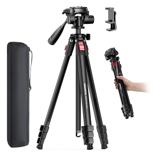 CAMBOFOTO Trípode ligero para cámara de viaje de 68 pulgadas, trípode portátil de aluminio DSLR/SLR y bolsa de transporte, para fotos, videos y vlogging, compatible con cámara Canon/Nikon (negro mate)