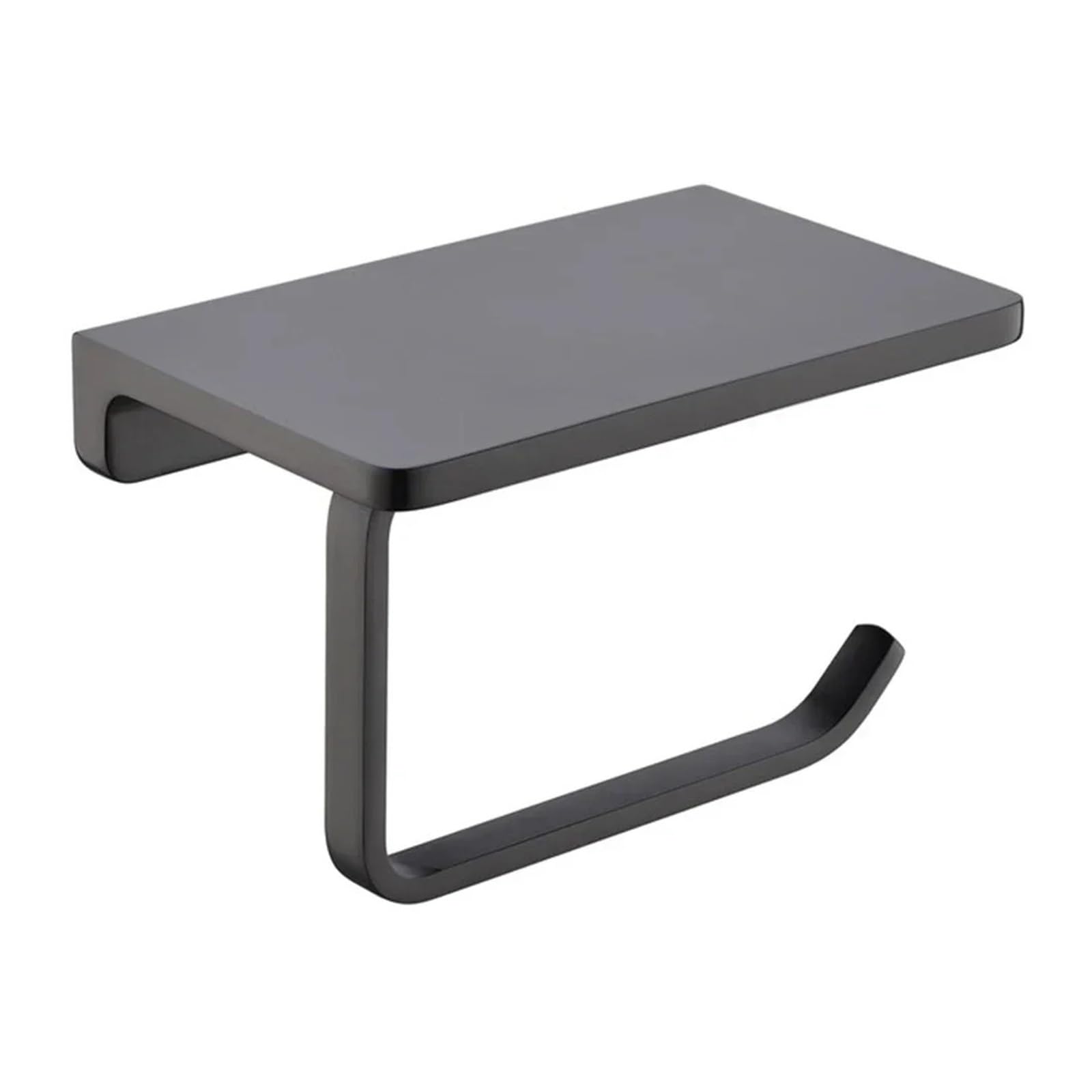 1 szt. Czarny ścienny uchwyt na papier toaletowy z półką, stalowy wieszak na rolki chusteczek do akcesoriów łazienkowych (16 cm) - stylowy i WC