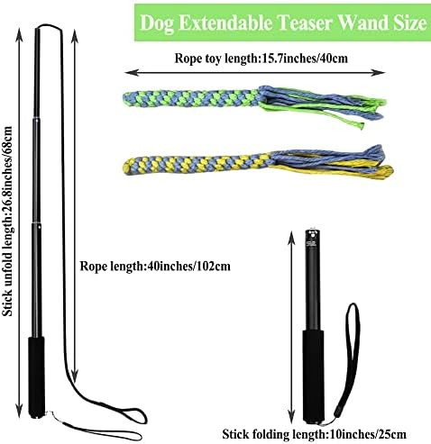 ASOCEA Flirt Pole for Dogs Pet Extendable Teaser Wand Outdoor Interactive Chasing Tail Teaser with 2 Rope Chewing Toy for Small Medium Dogs Pulling Training Playing Exercise (Yellow+Green)