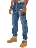 New Mens ENZO Branded High Fashion Designer Ribbed Cuffed Joggers Denim Jeans 28-48 (32W x 32L, Blue)