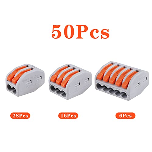 50 PCS Lever Wire Electrical Connectors Nuts Assortment Kit with 28-12 AWG, Multiple Stud2/3/5 Conductor Combination Compact, Electrical Insulated Terminals, Quick Disconnect Splicing - Image 3