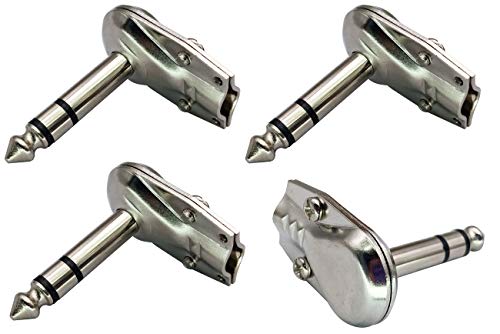 AAOTOKK Right Angle 6.35MM Adapter Golden Plated 90 Degree 3 Pole 6.35mm 1 4 Inch Stereo TRS Male Flat Pancake Style Plugs Connectors for Speaker,Patch Cable,Guitar(4 Pack 3 Pole)