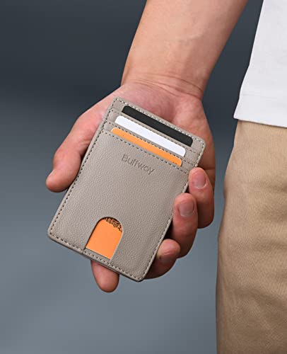 Image of Buffway Mens Slim Wallet, Minimalist Thin Front Pocket Leather Credit Card Holder with RFID Blocking for Work Travel | Minimalist