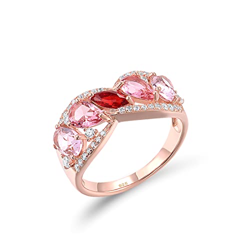 Santuzza 925 Sterling Silver Red Marquise Shape Ring Rose Plating Cubic Zirconia Statement Ring For Women (8) #TOP21