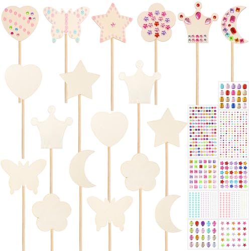 Yuanan 18PCS Princess Fairy Wands Kit, Fairys Wand Kit Unfinished Star Princess Fairy Wands Princesses with 9 Stickers Make Your Own Wand Party Halloween Cosplay Party Favors-6 Styles White