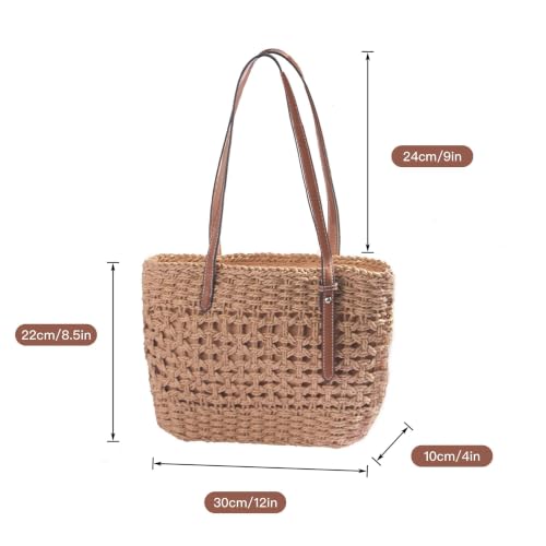 Image of Eiyye Straw Shoulder Purse Hobo Purse Tote Bag Womens Handbag Purses Beach Bag Handwoven Top Handle Purse(khaki)