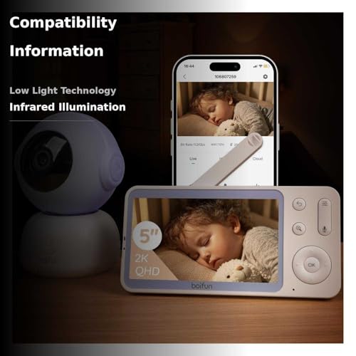 BOIFUN 2K HD 5-Inch Split-Screen, Smart WiFi Baby Monitor with Camera and Audio, Smartphone APP, AI Motion & Cry Detection, Night Vision, 360° Auto Tracking,Humidity &Temperature Detection,2-Way Talk - Thumbnail 3