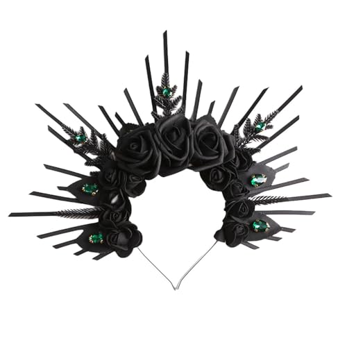 Diadème à pointes pour femme avec cristaux et roses gothiques