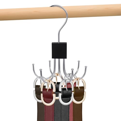 Niuoppy 360°Swivel Belt Hanger for Wardrobe, Belt Hangers for Men, Belt Organizer Belts Rack with 6 Hooks (1, Black)