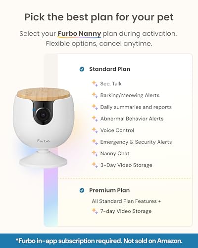Furbo Mini Haustierkamera + Heimsicherheits-Paket [Premium MIT ABO]: Smarte Kamera mit Farbnachtsicht 2-Wege-Audio Bell- oder Miauen-Alarm