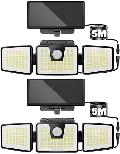 AIXPI Solar Security Lights, Solar Flood Lights Motion Sensor 156 LED with Separate Solar Panel, 270° Lighting Angle, IP65 Waterproof, Solar Lights Outdoor for Garage, Garden 5M Cable(2 Pack)
