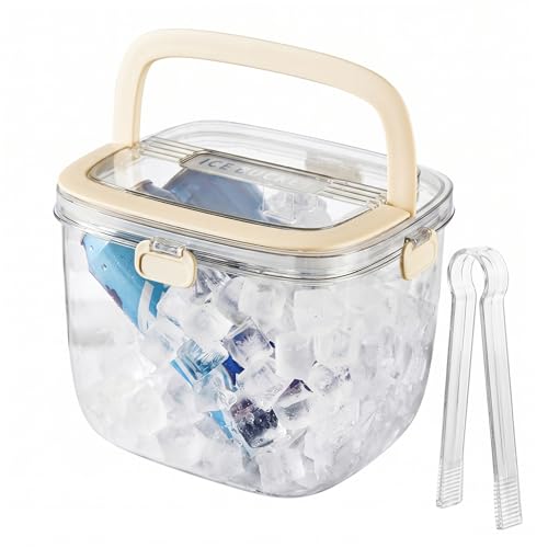 Cubo de hielo para congelador beige, depósito de hielo aislado con asa para organizar tu cocina 2