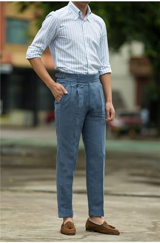 Men's Casual Linen Pant Modern Fit Hemmed Pant Summer Beach Loose Trousers4