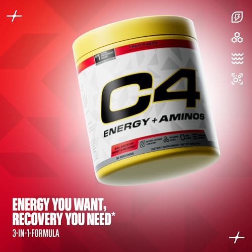 C4 Energy + Aminos Powder for Muscle Recovery, Fruit Punch, 30 Servings | 100mg natural caffeine, 5g BCAAs & EAAs plus electrolytes for energy, recovery and hydration. - image 7