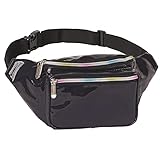Holographic Fanny Pack Belt Bag | Waterproof fanny pack for Women Fashionable - Crossbody Bag Bum Bag Waist Bag Waist Pack - Hands Free Rave Fanny Pack for Hiking, Running, and travel (Black)