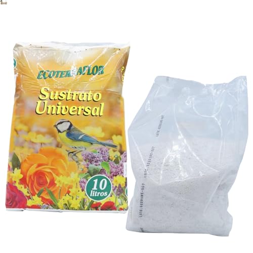 BricoLoco.com Sustrato (10 lts.) con perlita (5 lts.). Tierra drenante y aireado para Plantas. Sustrato con Drenaje Cactus, suculentas. Evita encharcamiento y podredumbre raíces (Sustrato + Perlita)