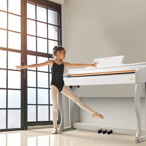 Digital Piano, 88 Key Weighted Home Piano Bundle For Beginner Professional With Furniture Stand, Slide Key Cover, White, By Vangoa #TOP4