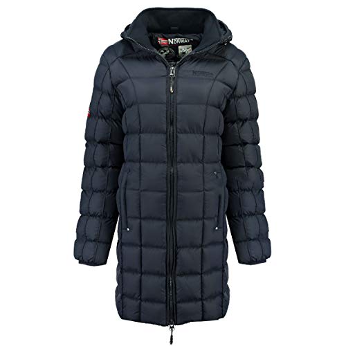 Geographical Norway Babette Parka - Abrigo largo para mujer con capucha desmontable azul marino 44