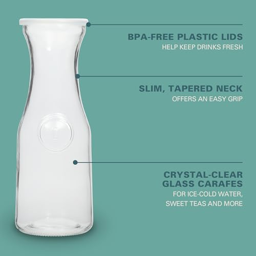image for Gibson Home Windchill Set of 4 Large Glass Carafe with Lid, 1 Liter Cl