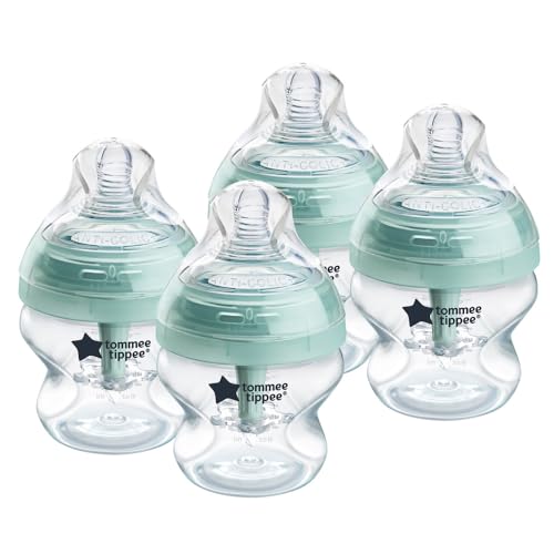 Image of Tommee Tippee Advanced Anti-Colic 5 oz BPA Free Baby Bottles, Newborn 0+ Months, Slow Flow Breast-Like Nipple, Unique Design Keeps Air Away from Milk and Baby, Clear, Pack of 4