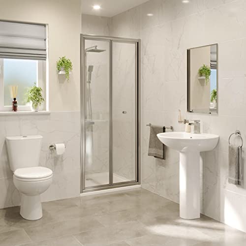 Hydrolux® 800mm Bifold Folding Shower Door Screen Shower Enclosure for Wet Room Cubicle Enclosures, 4mm Toughened Safety Glass Space Saving, Polished Chrome