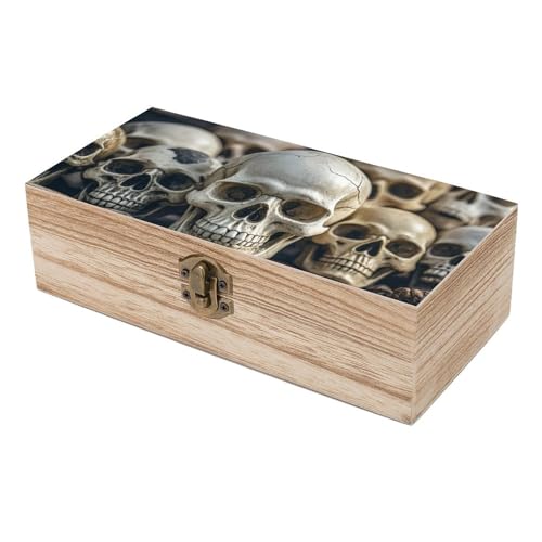 Boîte de rangement en bois sculpté crânes avec couvercle robuste - 7