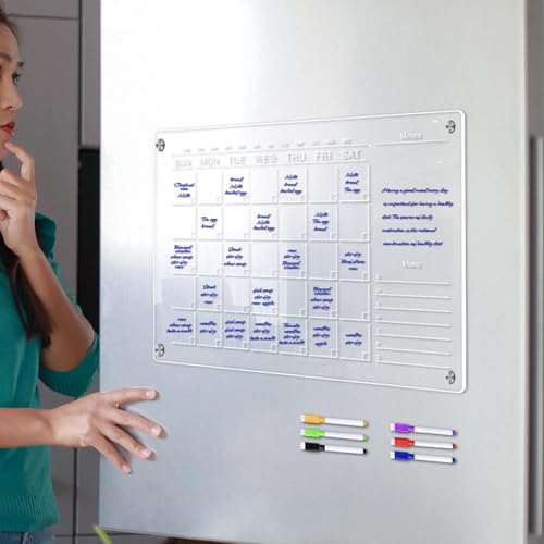 Clear Acrylic Organizer Board - Family Planner Boards, Erasable Clear Whiteboard | Monthly Weekly Schedule Board, Transparent Planning Organizer Calendar for Refrigerator, Kitchen or Office Use - Image 3