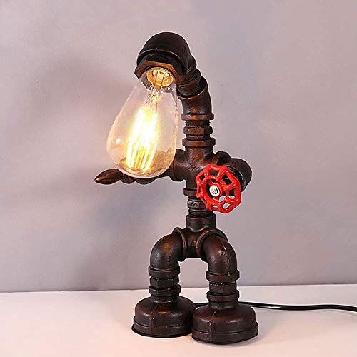Frideko Vintage Table Lamp, Retro Industrial Iron Water Pipes Robot Steampunk Desktop Light for Bedside Desk steampunk buy now online