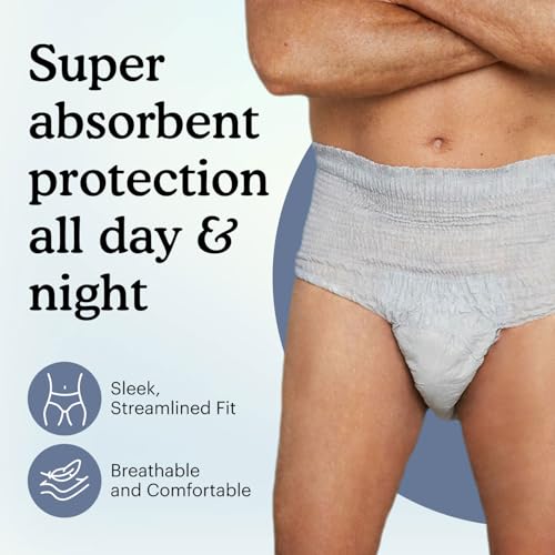 Because Premium Maximum Plus Pull Up Underwear for Men - Absorbent Bladder Protection with a Sleek, Invisible Fit - Grey, XXL-Large - Absorbs 4 Cups - 320 Count - Thumbnail 4