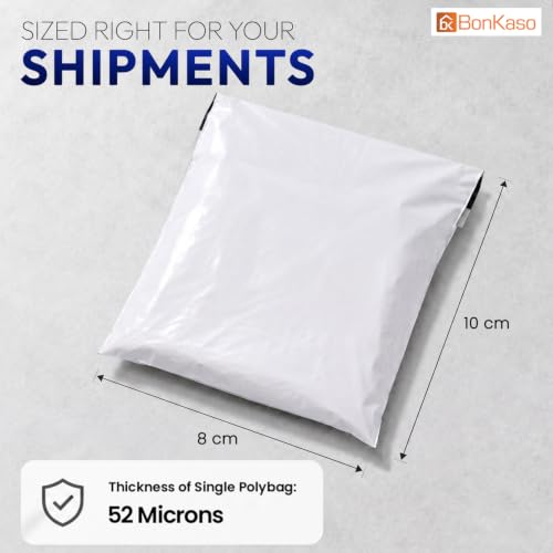 Image of BonKaso Poly Courier Bags 8x10 Inches with POD Sleeve | 55 Micron Tamper Proof & Waterproof Plastic Packaging Envelopes for Shipping, Delivery & E-commerce Use - Pack of 200