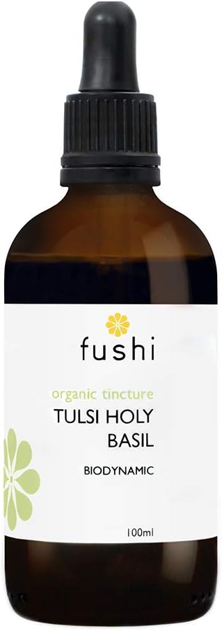 Fushi Organic Tulsi Holy Basil Fresh Tincture 100ml | 1:2 @ 25%, Sugar Cane Alc.| Soothing & Adaptogenic Properties | Biodynamic Harvesting & Sustainable Farming | Vegan & Made in the UK